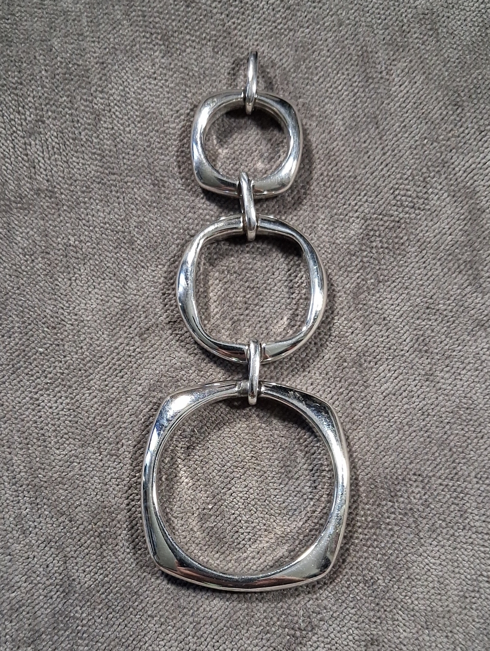 ELLE 925 Sterling Silver Geometric Hoops with Synthetic Pink Sapphire Pendant VG